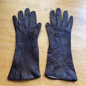 Vintage Kislav womens gloves, 6 1/2, soft dark brown light leather,